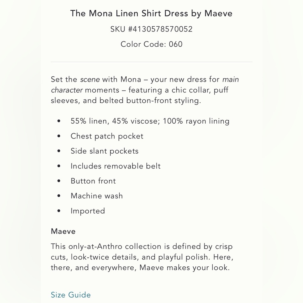 Anthropologie The Mona Linen Shirt Dress by Maeve Great Condition! - Picture 10 of 10